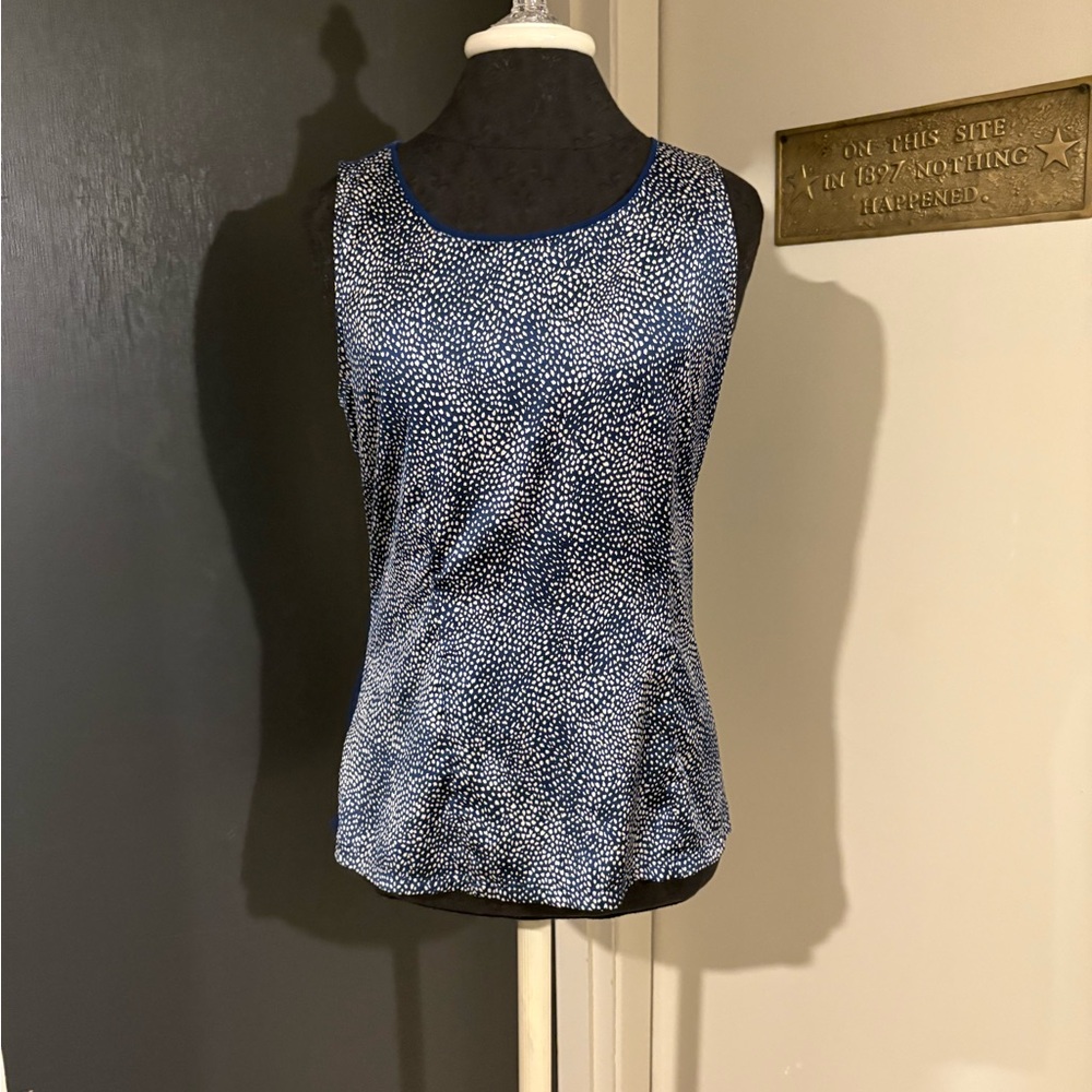 💜 Ann Taylor Spotted Shell Tank Top Blouse in Blue and White